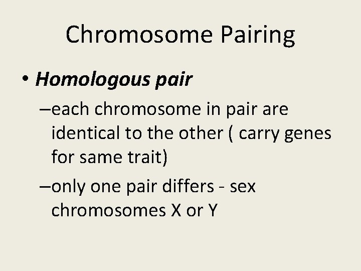 Chromosome Pairing • Homologous pair –each chromosome in pair are identical to the other