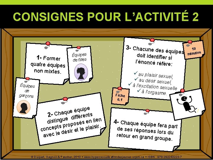 CONSIGNES POUR L’ACTIVITÉ 2 1 - Former quatre équipes non mixtes. Équipes de filles
