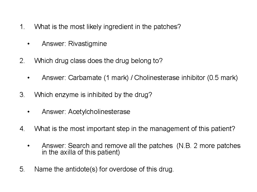 1. What is the most likely ingredient in the patches? • 2. Which drug