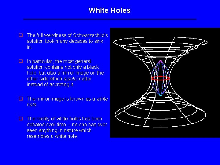 White Holes q The full weirdness of Schwarzschild’s solution took many decades to sink White Holes q The full weirdness of Schwarzschild’s solution took many decades to sink