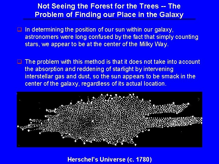 Not Seeing the Forest for the Trees -- The Problem of Finding our Place Not Seeing the Forest for the Trees -- The Problem of Finding our Place