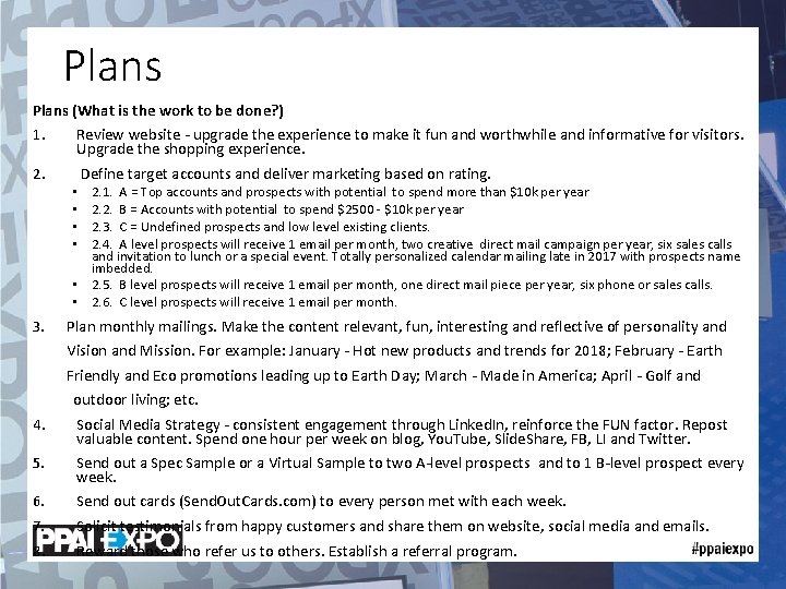 Plans (What is the work to be done? ) 1. Review website - upgrade