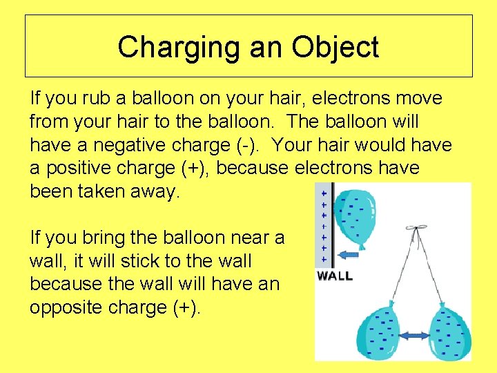Charging an Object If you rub a balloon on your hair, electrons move from