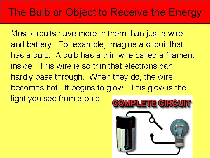 The Bulb or Object to Receive the Energy Most circuits have more in them