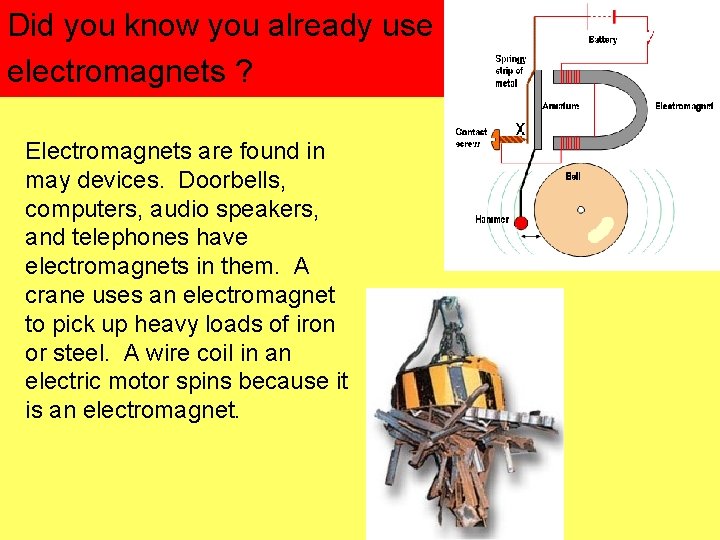 Did you know you already use electromagnets ? Electromagnets are found in may devices.