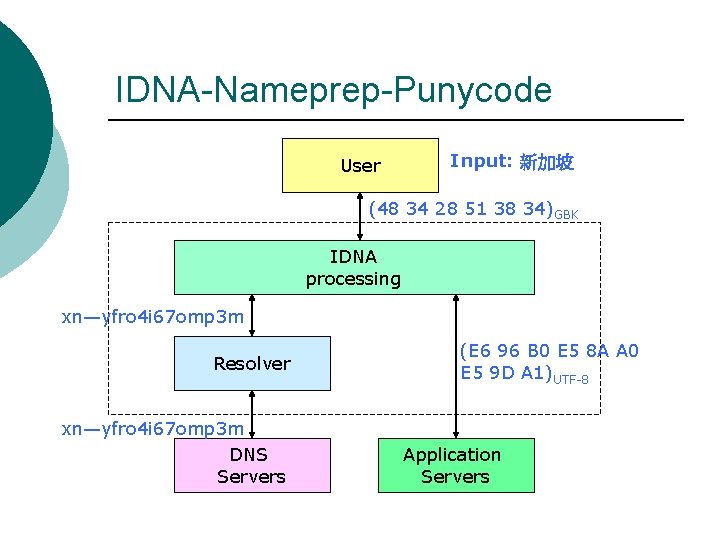 IDNA-Nameprep-Punycode User Input: 新加坡 (48 34 28 51 38 34)GBK IDNA processing xn—yfro 4
