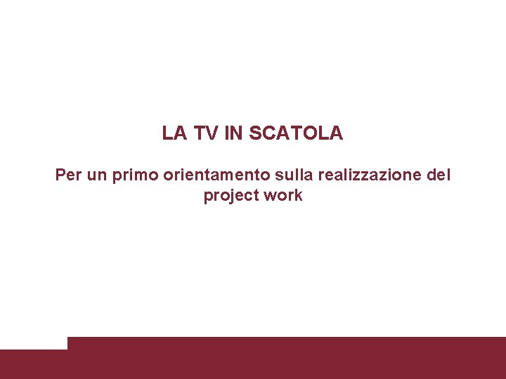 LA TV IN SCATOLA Per un primo orientamento sulla realizzazione del project work 