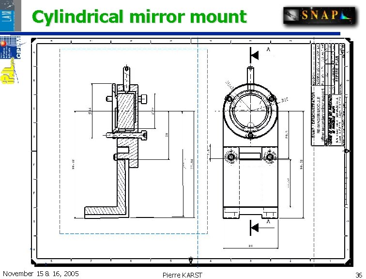 Cylindrical mirror mount November 15 & 16, 2005 Pierre KARST 36 