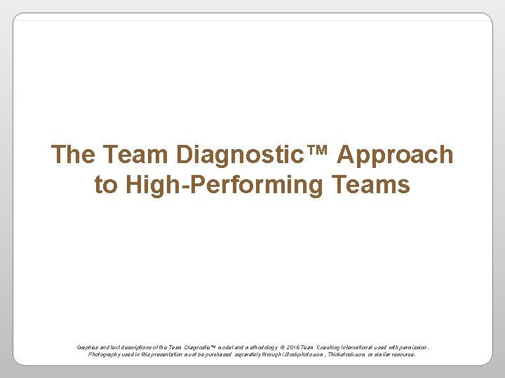 The Team Diagnostic™ Approach to High-Performing Teams Graphics and text descriptions of the Team
