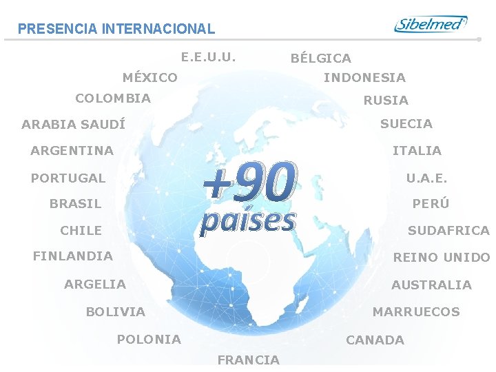 PRESENCIA INTERNACIONAL E. E. U. U. BÉLGICA INDONESIA MÉXICO COLOMBIA RUSIA SUECIA ARABIA SAUDÍ