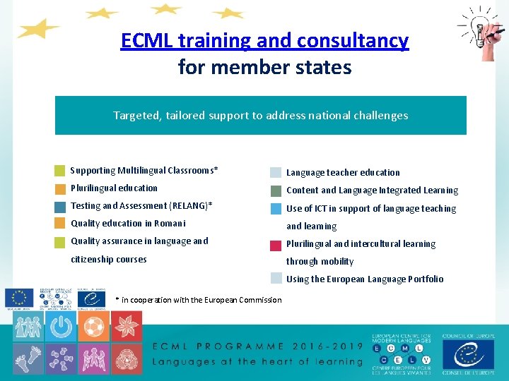 ECML training and consultancy for member states Targeted, tailored support to address national challenges