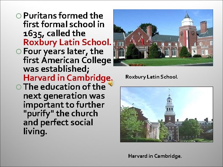  Puritans formed the first formal school in 1635, called the Roxbury Latin School.