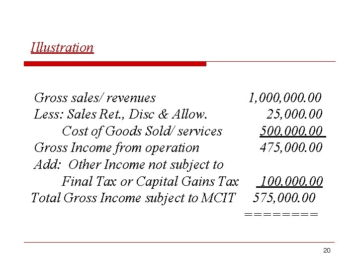 Illustration Gross sales/ revenues 1, 000. 00 Less: Sales Ret. , Disc & Allow.