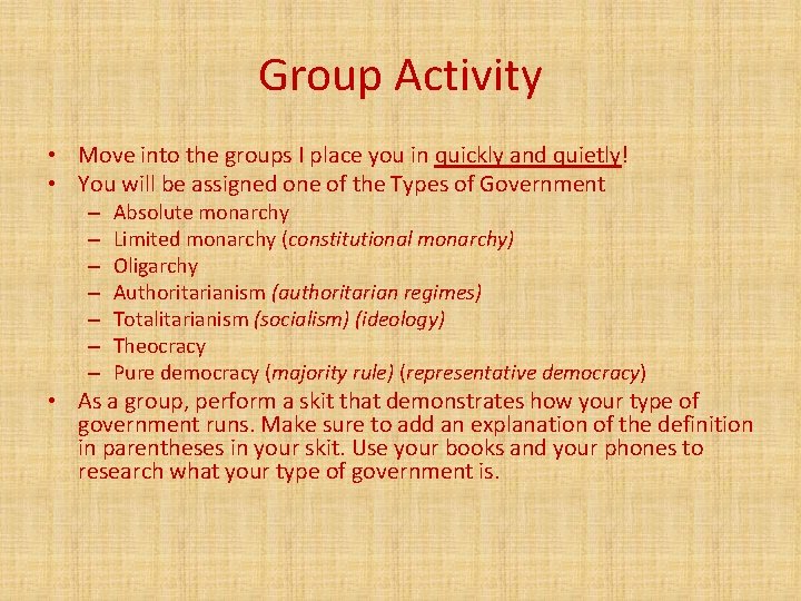 Group Activity • Move into the groups I place you in quickly and quietly!