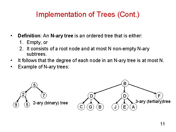 Implementation of Trees (Cont. ) • Definition: An N-ary tree is an ordered tree