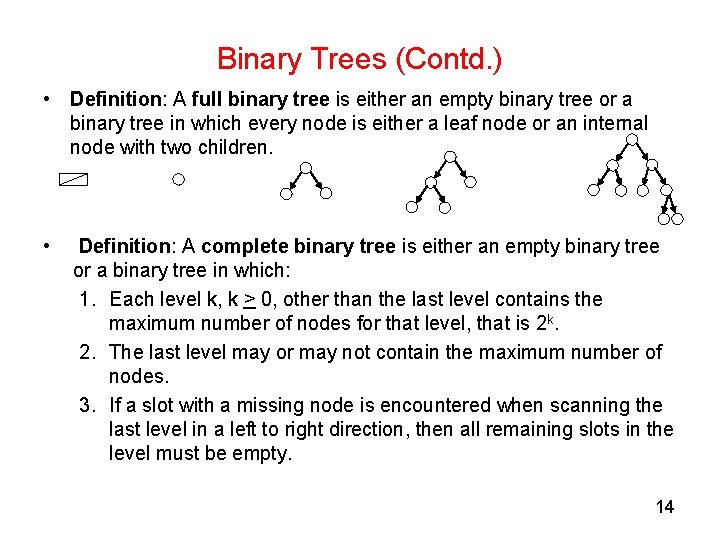 Binary Trees (Contd. ) • Definition: A full binary tree is either an empty