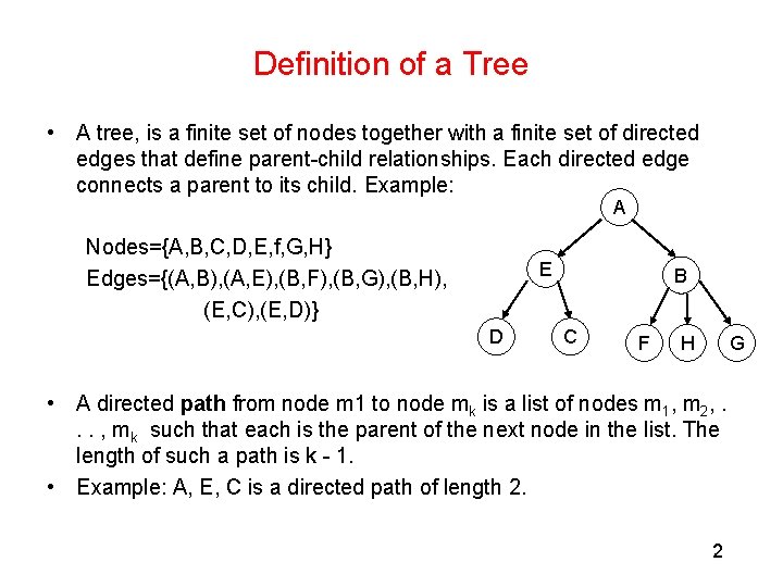 Definition of a Tree • A tree, is a finite set of nodes together