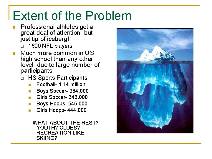 Extent of the Problem n Professional athletes get a great deal of attention- but