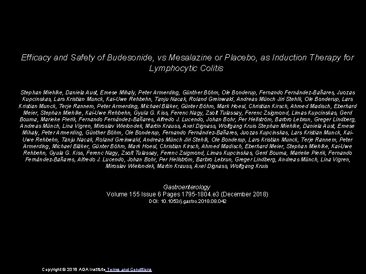 Efficacy and Safety of Budesonide, vs Mesalazine or Placebo, as Induction Therapy for Lymphocytic