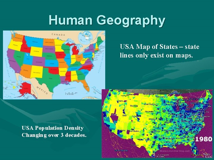 Human Geography USA Map of States – state lines only exist on maps. USA