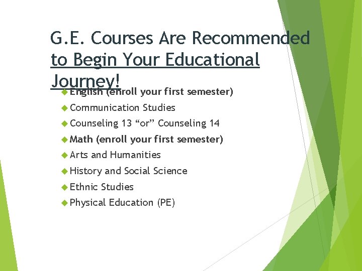 G. E. Courses Are Recommended to Begin Your Educational Journey! English (enroll your first