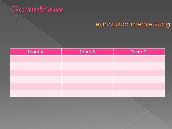 Game. Show Teamzusammensetzung Team A Team B Team C 