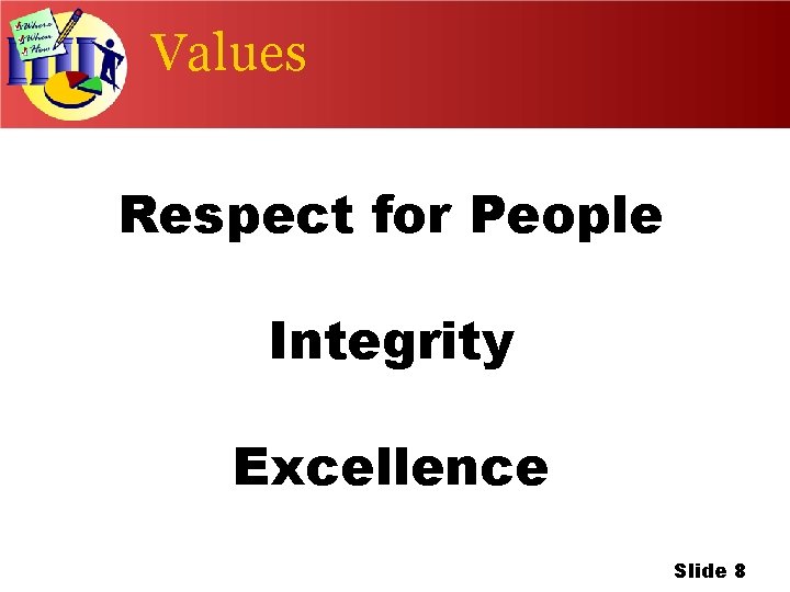 Values Respect for People Integrity Excellence Slide 8 