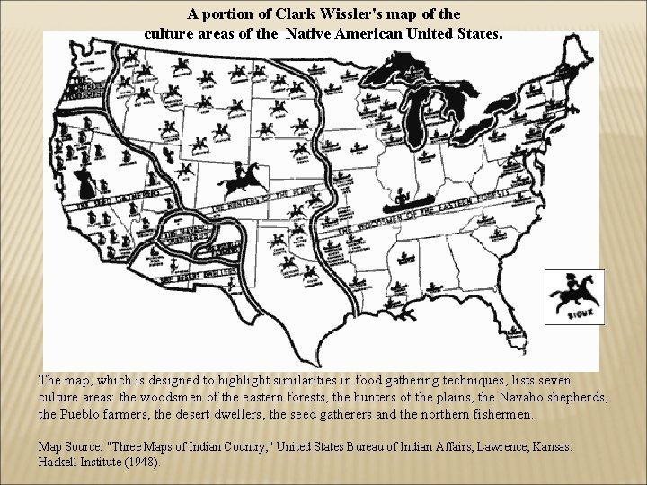 A portion of Clark Wissler's map of the culture areas of the Native American