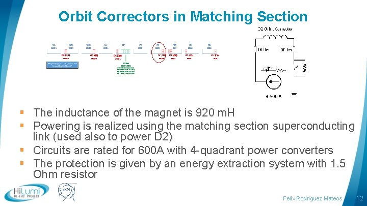 Orbit Correctors in Matching Section § The inductance of the magnet is 920 m. Orbit Correctors in Matching Section § The inductance of the magnet is 920 m.