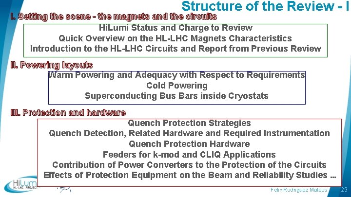 Structure of the Review - I I. Setting the scene – the magnets and Structure of the Review - I I. Setting the scene – the magnets and