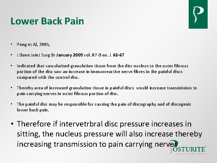 Lower Back Pain • Peng et Al, 2005, • J Bone Joint Surg Br Lower Back Pain • Peng et Al, 2005, • J Bone Joint Surg Br
