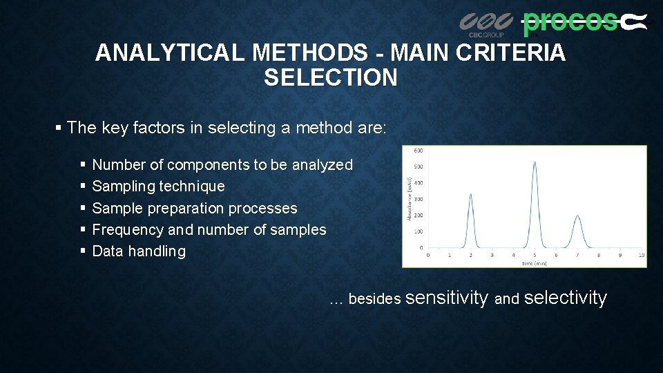 ANALYTICAL METHODS - MAIN CRITERIA SELECTION § The key factors in selecting a method