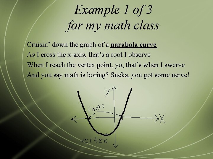Example 1 of 3 for my math class Cruisin’ down the graph of a