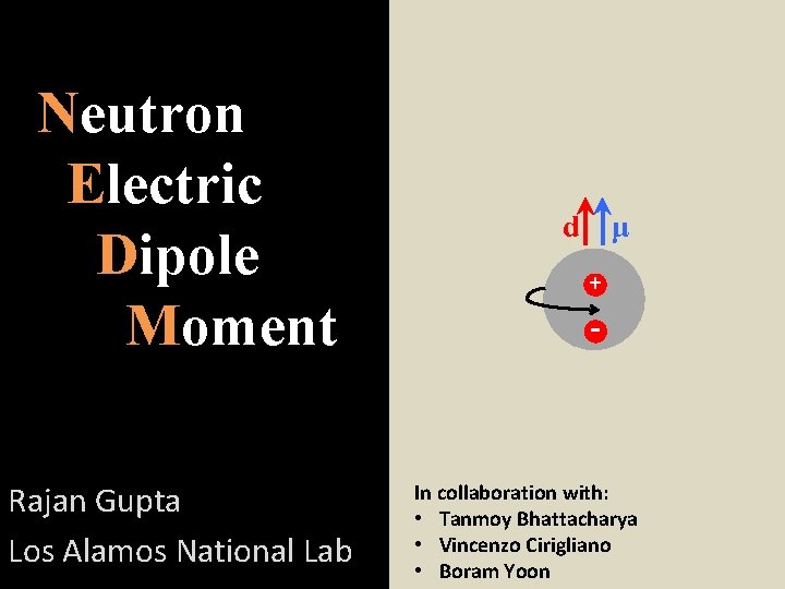 Neutron Electric Dipole Moment Rajan Gupta Los Alamos National Lab d μ + -