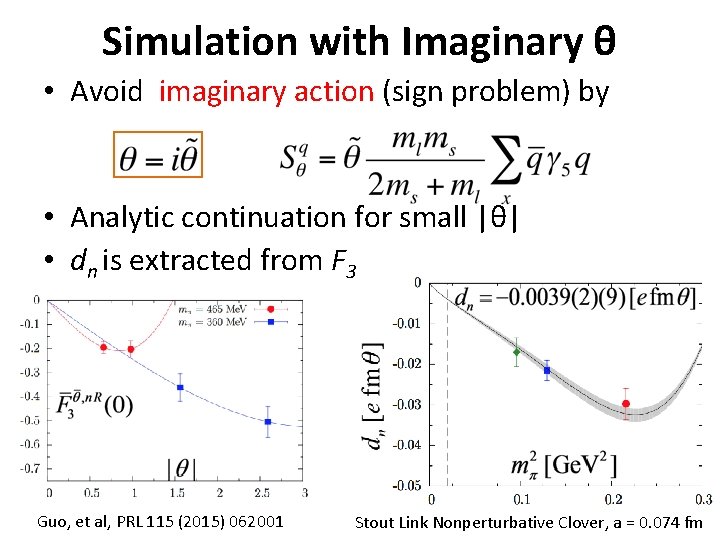 Simulation with Imaginary θ • Avoid imaginary action (sign problem) by • Analytic continuation