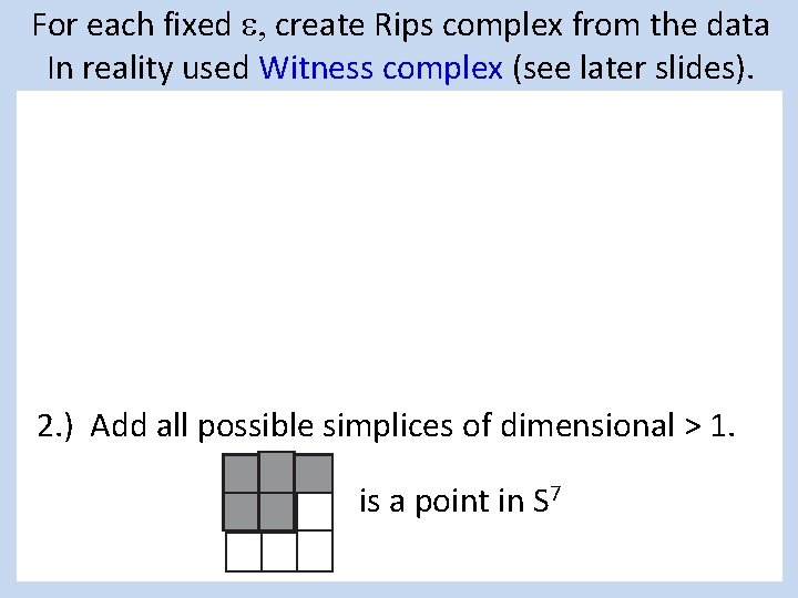 For each fixed e, create Rips complex from the data In reality used Witness