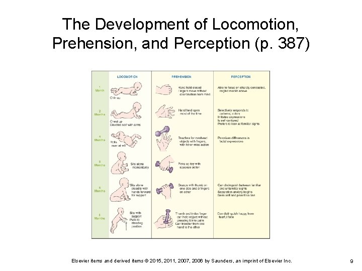 The Development of Locomotion, Prehension, and Perception (p. 387) Elsevier items and derived items The Development of Locomotion, Prehension, and Perception (p. 387) Elsevier items and derived items