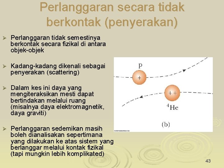 Perlanggaran secara tidak berkontak (penyerakan) Ø Perlanggaran tidak semestinya berkontak secara fizikal di antara