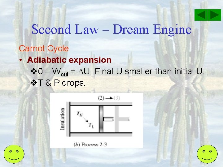 Second Law – Dream Engine Carnot Cycle • Adiabatic expansion v 0 – Wout