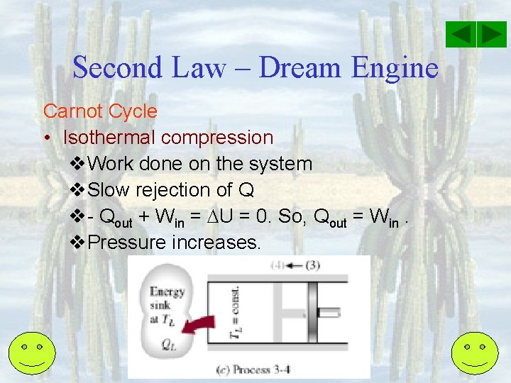 Second Law – Dream Engine Carnot Cycle • Isothermal compression v. Work done on