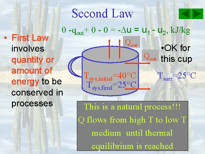 Second Law 0 -qout+ 0 - 0 = - u = u 1 -