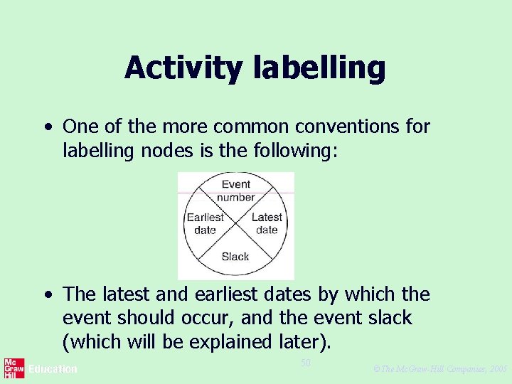 Activity labelling • One of the more common conventions for labelling nodes is the