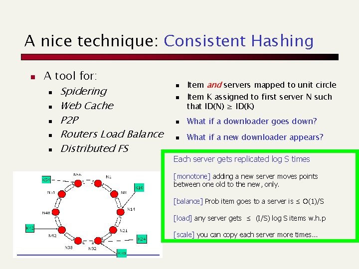 A nice technique: Consistent Hashing n A tool for: n Spidering n Web Cache