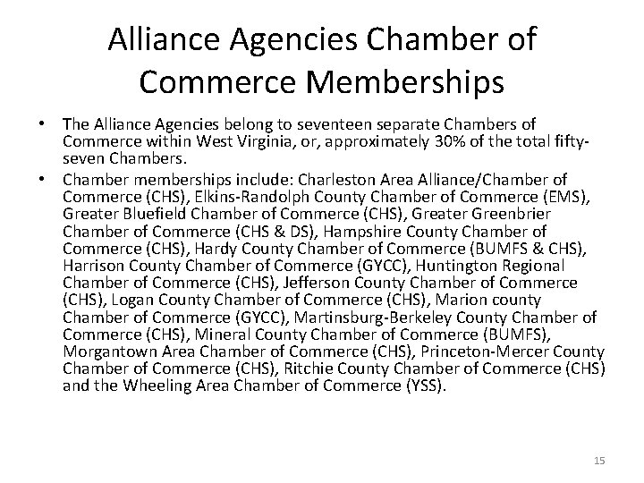 Alliance Agencies Chamber of Commerce Memberships • The Alliance Agencies belong to seventeen separate