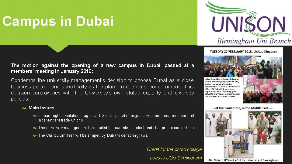 Campus in Dubai The motion against the opening of a new campus in Dubai,