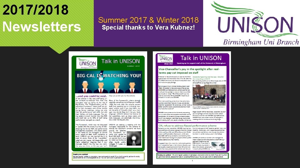 2017/2018 Newsletters Summer 2017 & Winter 2018 Special thanks to Vera Kubnez! 