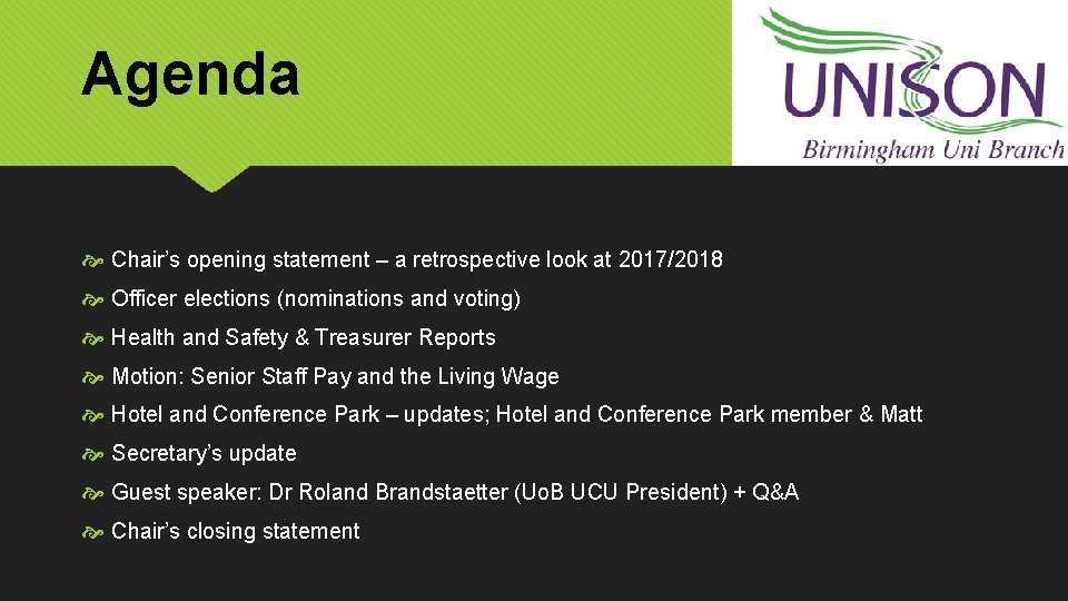 Agenda Chair’s opening statement – a retrospective look at 2017/2018 Officer elections (nominations and