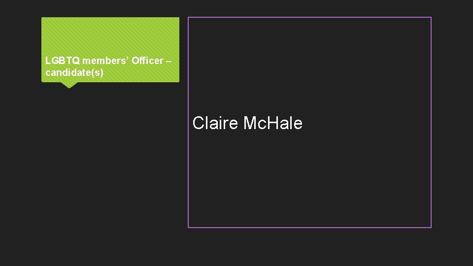 LGBTQ members’ Officer – candidate(s) Claire Mc. Hale LGBTQ members’ Officer – candidate(s) Claire Mc. Hale