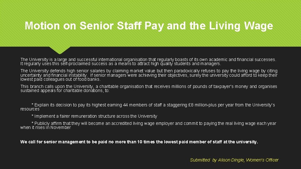 Motion on Senior Staff Pay and the Living Wage The University is a large Motion on Senior Staff Pay and the Living Wage The University is a large