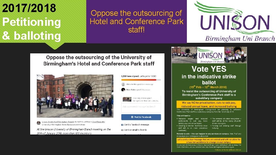 2017/2018 Petitioning & balloting Oppose the outsourcing of Hotel and Conference Park staff! 2017/2018 Petitioning & balloting Oppose the outsourcing of Hotel and Conference Park staff!